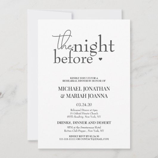 リハシンプルーエレガントサル前の夜 招待状 (正面)