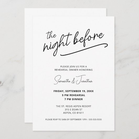 リハシンプルーサルディナーの前の結婚夜 招待状 (正面/裏面)