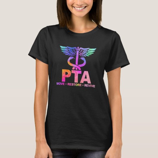 リハビリを促進 物理療法士 PTA Tシャツ (正面)