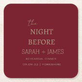 リハモダンーサルの前の夜にバーガンディ スクエアペーパーコースター (正面)