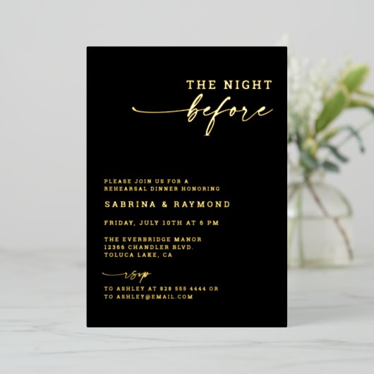 リハモダンーサルディナー前のミニマルな夜 箔招待状 (立ち正面)