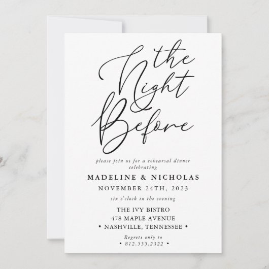 リハモダンーサル前の夜の白黒 招待状 (正面)