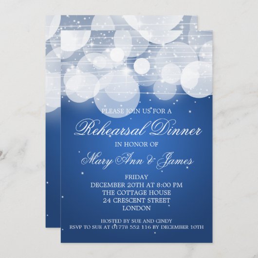 リハーエレガントサルディナーグロー&スパークルブルー 招待状 (正面/裏面)