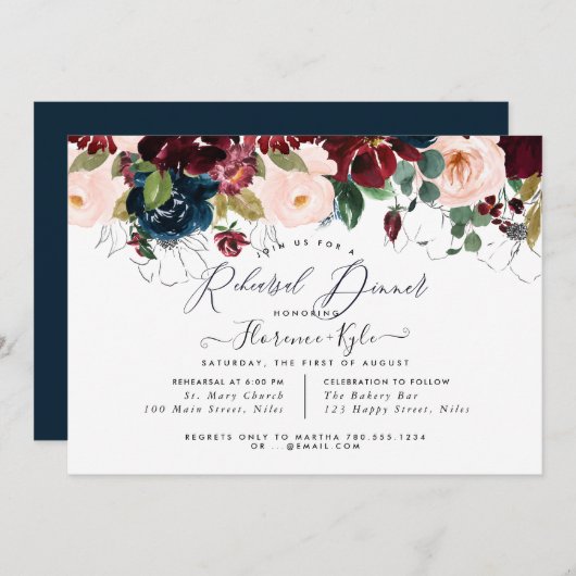 リハーエレガントサルディナーブルゴーニュ+ネイビー 招待状 (正面/裏面)