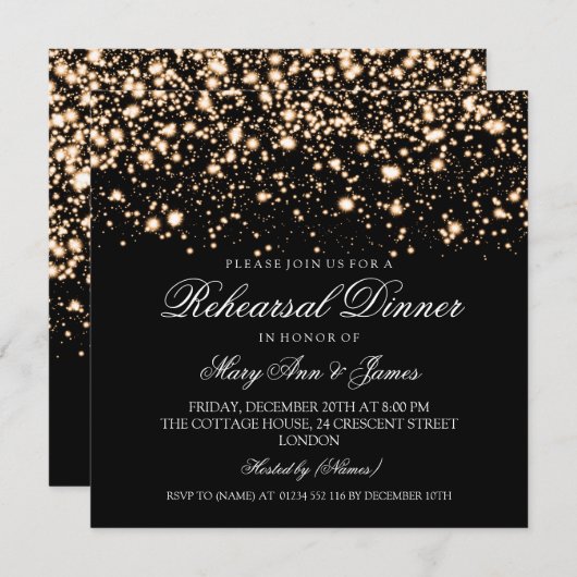 リハーエレガントサルディナー金ゴールドミッドナイトグラム 招待状 (正面/裏面)