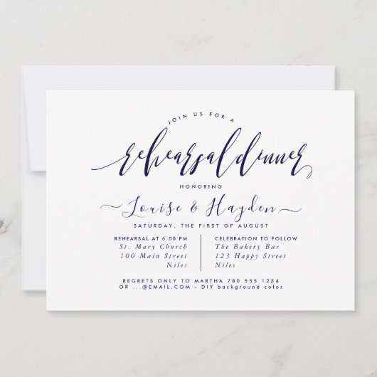 リハーエレガントサルディナー,ネイビーブルースクリプト 案内状 (正面)