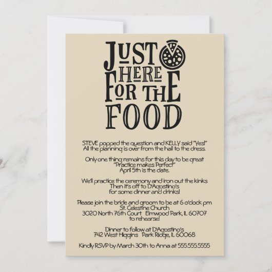 リハーサルおもしろいディナー招待状 招待状 (正面)