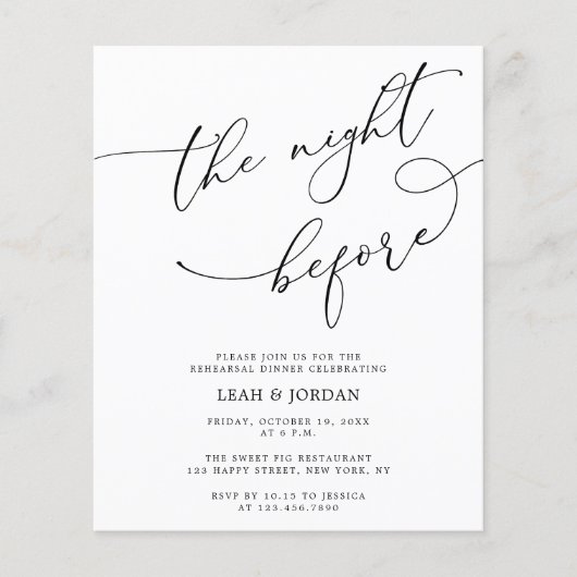 リハーサルのディナーの前結婚夜に予算を立てる チラシ (正面)