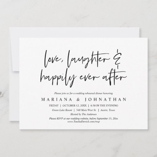 リハーサルのディナーの後ずっと幸せに愛と笑い 招待状 (正面)