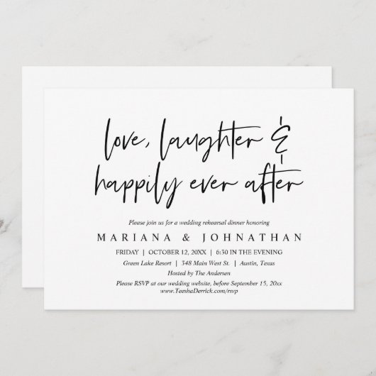 リハーサルのディナーの後ずっと幸せに愛と笑い 招待状 (正面/裏面)