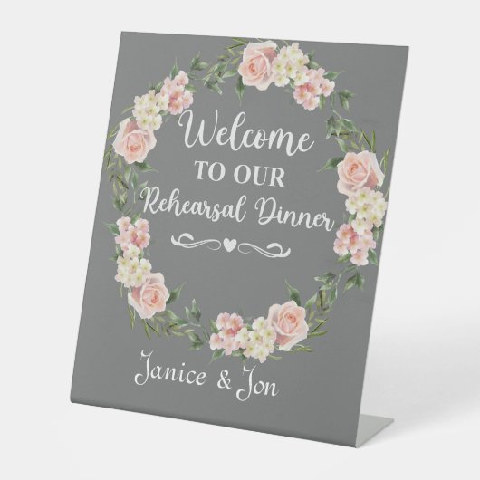 リハーサルのディナーピンク・ローズへようこそ結婚。 台座サイン (正面)