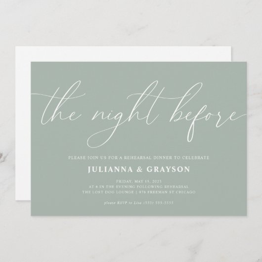 リハーサルのディナー結婚の前の夜にミント 招待状 (正面/裏面)