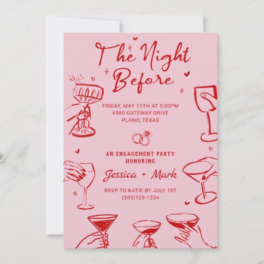 リハーサルのディナー結婚の前の夜をピンクにする 招待状 (正面)