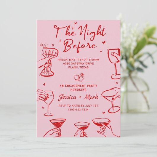 リハーサルのディナー結婚の前の夜をピンクにする 招待状 (スタンド正面)