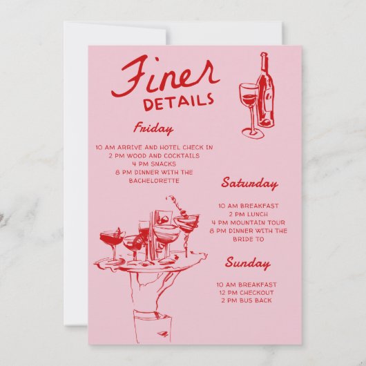 リハーサルのディナー結婚の前の夜をピンクにする 招待状 (裏面)