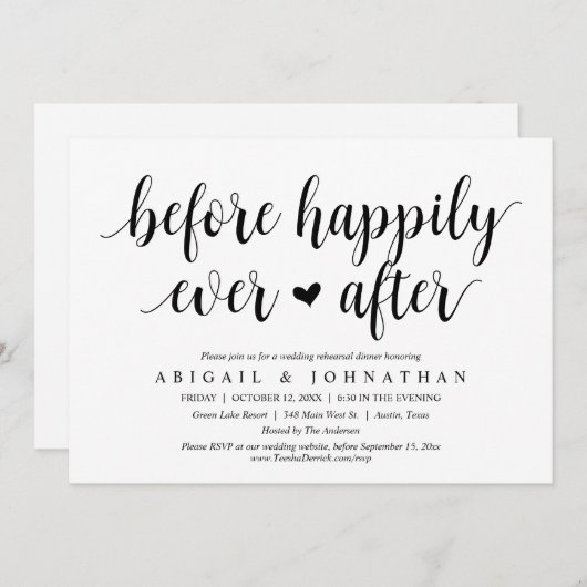 リハーサルのディナー結婚の後で幸せに 招待状 (正面/裏面)