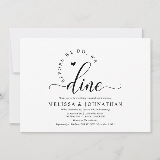 リハーサルのディナー結婚の後で幸せに 招待状 (正面)