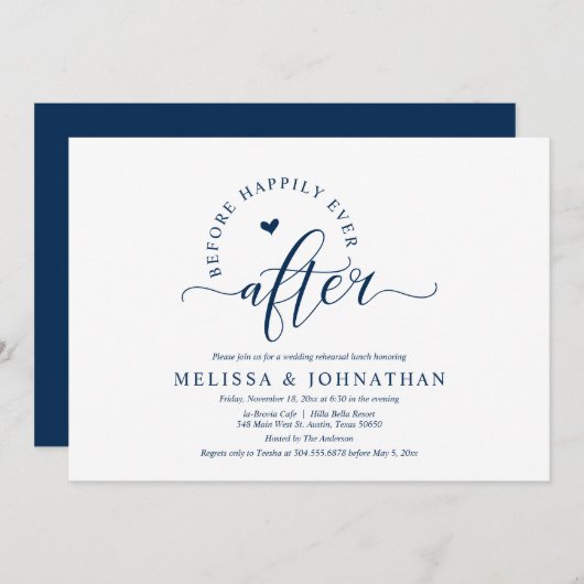 リハーサルのディナー結婚の後で幸せに 招待状 (正面/裏面)