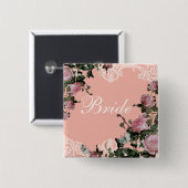 リハーサルのブライダルパーティのラベル、格子垣のばら色のヴィンテージ 缶バッジ (正面&裏面)