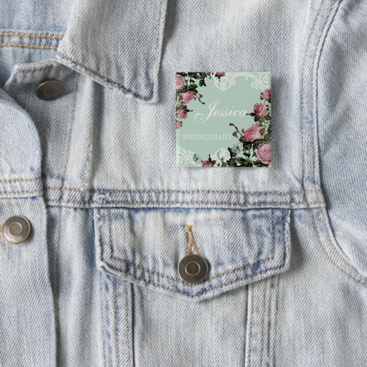 リハーサルのブライダルパーティのラベル、格子垣のばら色のヴィンテージ 缶バッジ (インサイチュ)