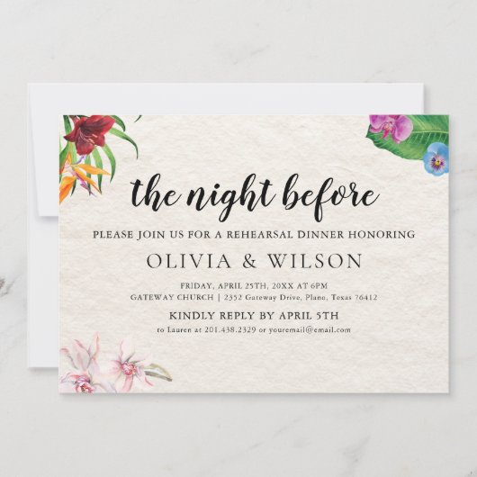 リハーサルの前の夜のトロピカル 招待状 (正面)