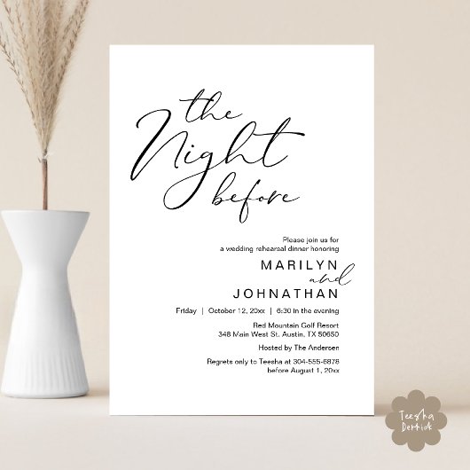 リハーサルの前結婚の夜にロマンチック 招待状