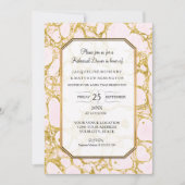 リハーサルの夕食によって大理石模様をつけられるマーブル紙のばら色の金ゴールド 招待状 (正面)