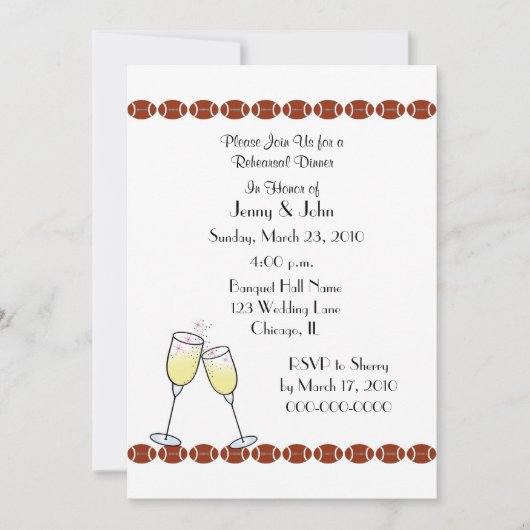 リハーサルの夕食のフットボールのテーマ 招待状 (正面)