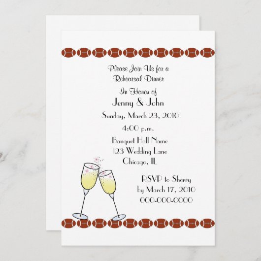 リハーサルの夕食のフットボールのテーマ 招待状 (正面/裏面)