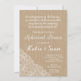 リハーサルの夕食の招待のバーラップおよびレース 招待状
