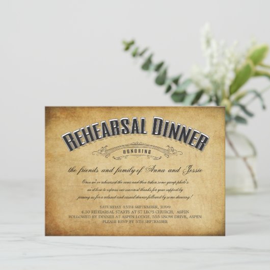リハーサルの夕食の招待を結婚するヴィンテージ 招待状 (スタンド正面)