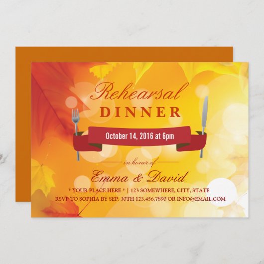 リハーサルの夕食の招待を結婚する紅葉 招待状 (正面/裏面)