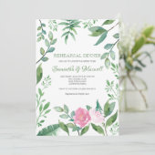 リハーサルの夕食の招待状の緑の草木及びピンクのバラ 招待状 (スタンド正面)