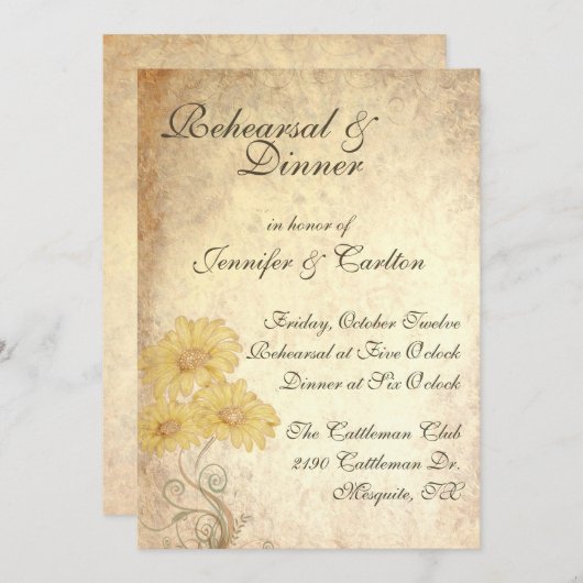 リハーサルの夕食の招待状を結婚するヒマワリ 招待状 (正面/裏面)