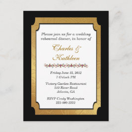 リハーサルの夕食の招待状を結婚する黒及び金ゴールド 招待状