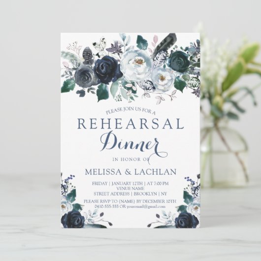 リハーサルの夕食の招待状海軍シャクヤクの結婚 招待状 (スタンド正面)