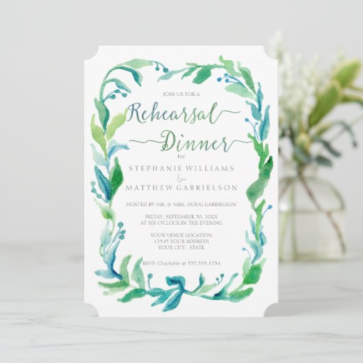 リハーサルの夕食の水彩画の月桂樹の葉の群葉 招待状 (スタンド正面)