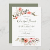 リハーサルの夕食の水彩画の赤面のバラのリース 招待状 (正面/裏面)