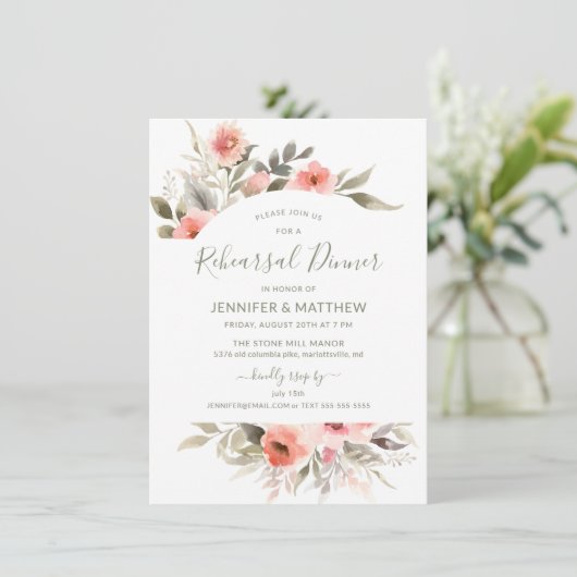 リハーサルの夕食の水彩画の赤面のバラのリース 招待状 (スタンド正面)