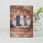 リハーサルの夕食の素朴な森林結婚式の写真 招待状 (スタンド正面)