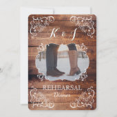 リハーサルの夕食の素朴な森林結婚式の写真 招待状 (正面)