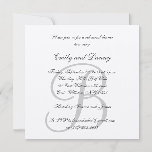 リハーサルの夕食の結婚式招待状のモノグラムの名前 招待状 (裏面)
