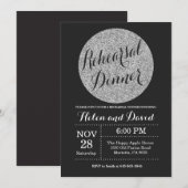 リハーサルの夕食の黒および銀のグリッター 招待状 (正面/裏面)