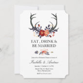 リハーサルの夕食を結婚するバーガンディの花の(雄ジカの)枝角 招待状 (正面)