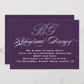 リハーサルの夕食|の暗い紫色の灰色のイニシャル 招待状 (正面/裏面)