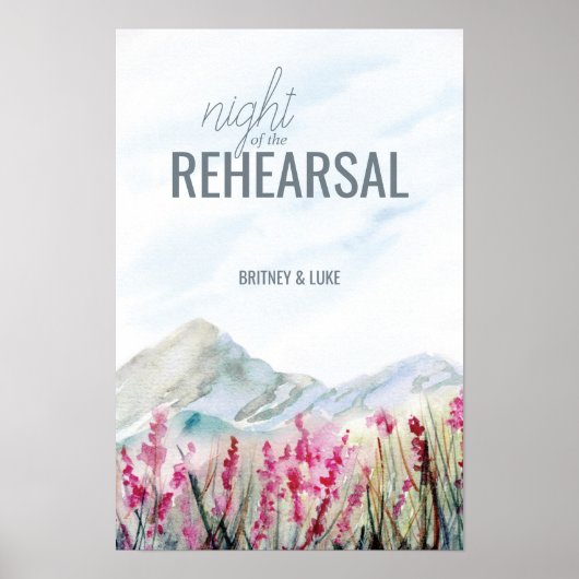リハーサルの夜の山の牧草地の水色 ポスター (正面)