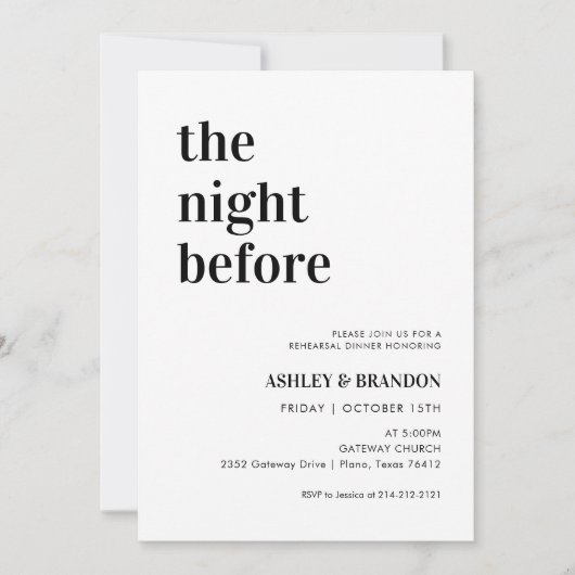 リハーサルはっきりしたディナ結婚ーの前の夜 招待状 (正面)