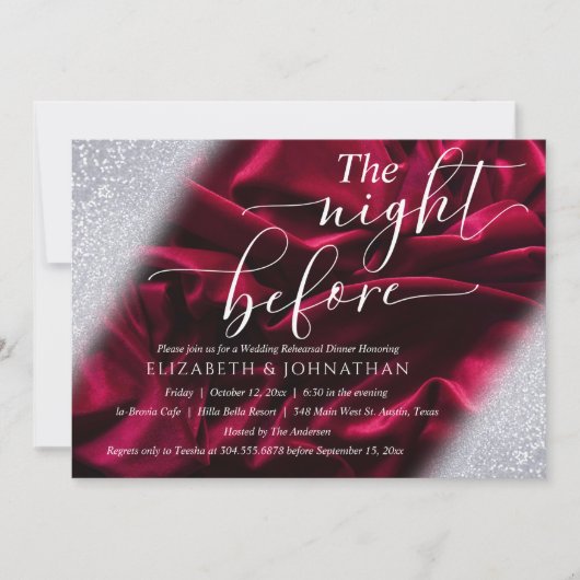 リハーサルエレガントディナーの前の夜のバーガンディ 招待状 (正面)