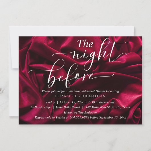 リハーサルエレガントディナーの前の夜のバーガンディ 招待状 (正面)
