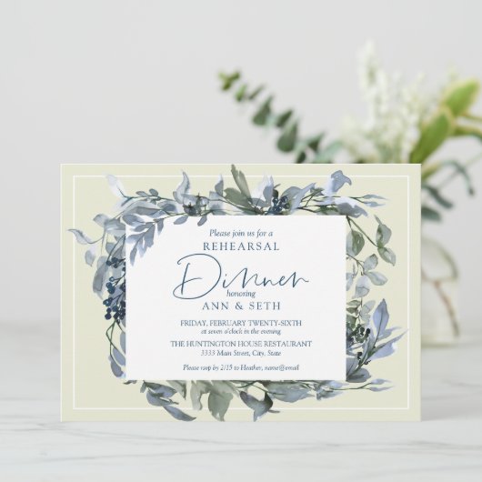 リハーサルエレガントディナーブルーフローラ緑 招待状 (スタンド正面)